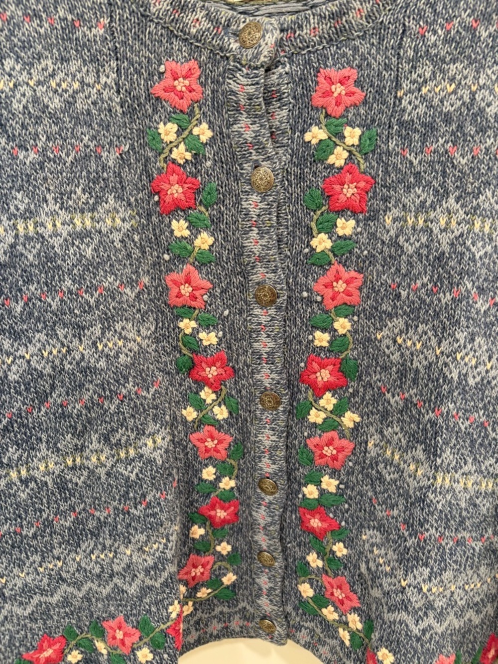 Vintage 90s Appleseed’s Hand Knit Embroidered Cotton Ramie Cardigan Size Small - Picture 3 of 10